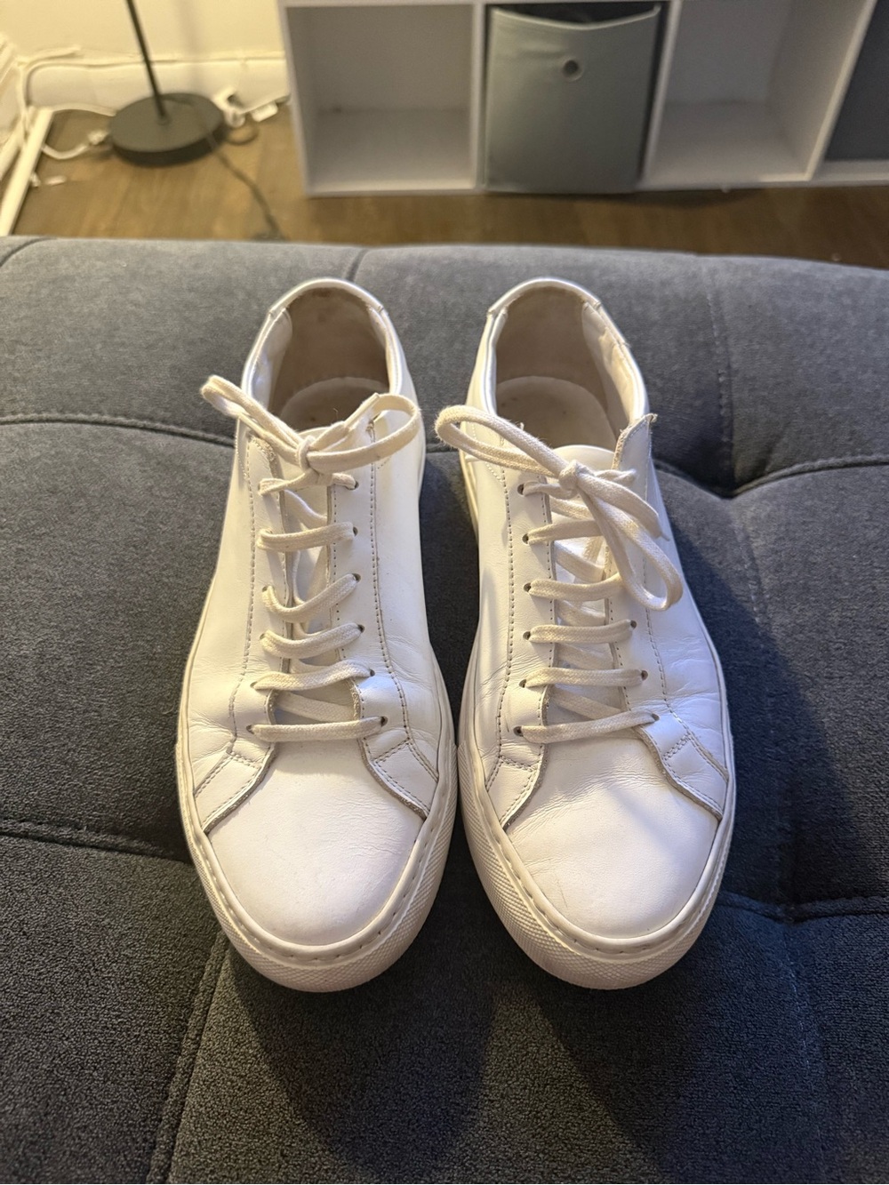 White Common Project Leather Lace-Up Sneakers